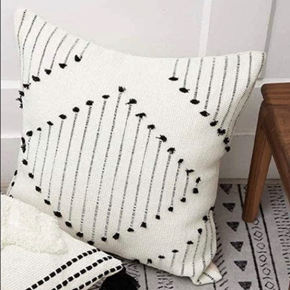 Boho Throw Pillow Cover Black and Cream White Pillow Cover 18x18 - Picture 3 of 4